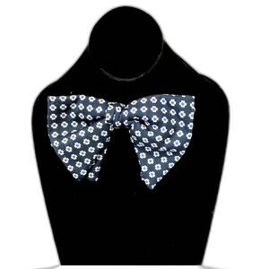 FIORI BLUE Floral Clip On Bow Tie Blue with Blue White Flowers 5.5 x 4 inches